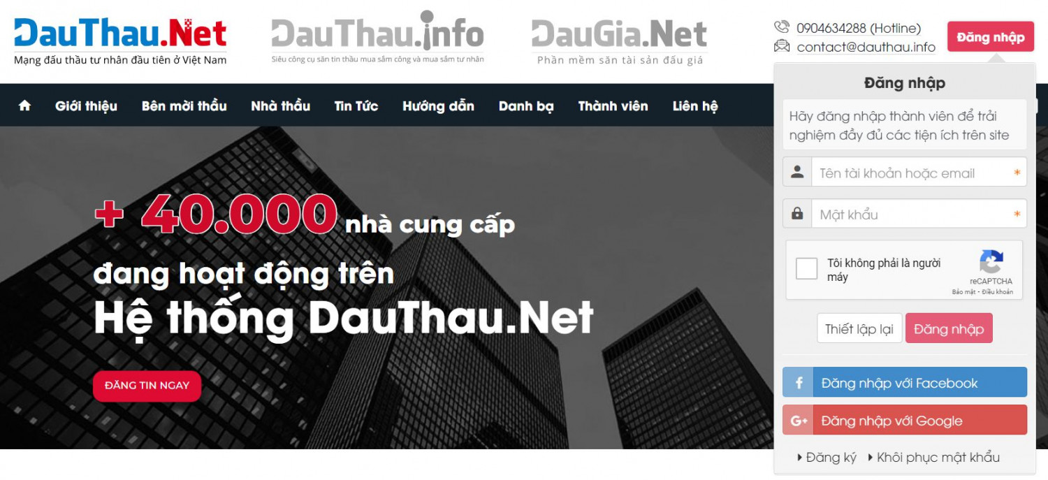 Chọn Icon đăng nhập để đăng nhập bằng tài khoản đã được khởi tạo trên dauthau