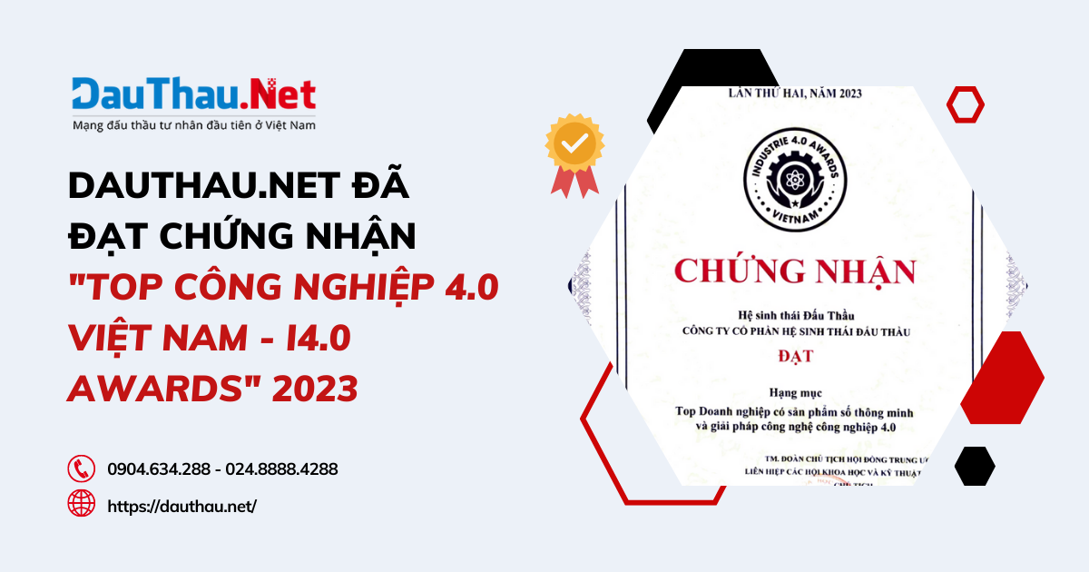 DauThau.Net đã đạt Chứng nhận "Top Công nghiệp 4.0 Việt Nam - I4.0 Awards" 2023