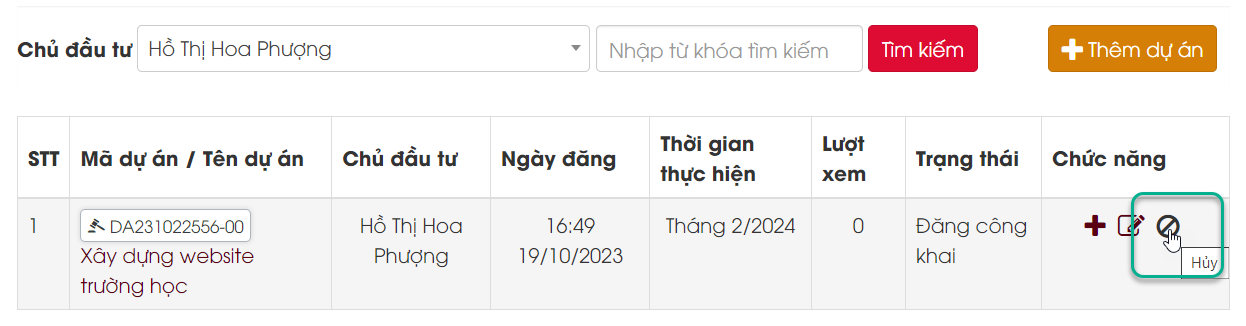 hủy dự án