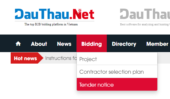Figure 1 1 Access the bidding menu and select tender notice