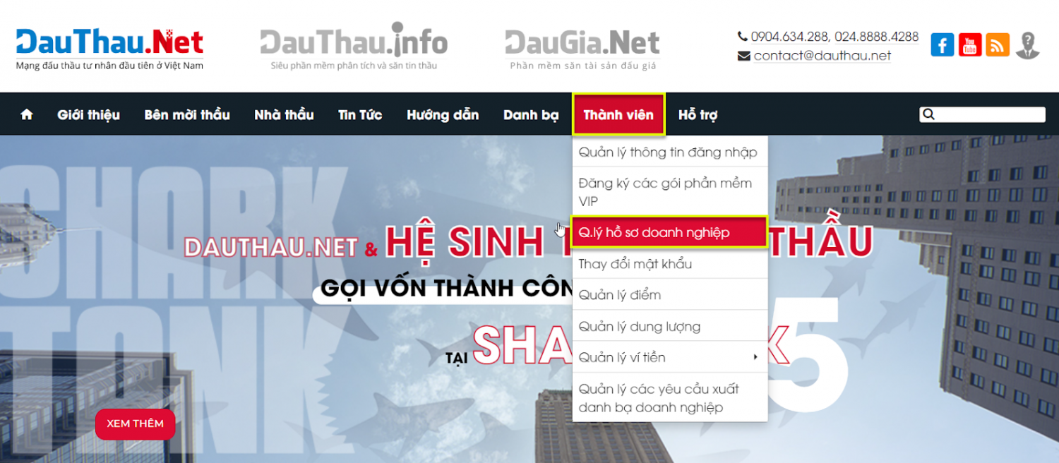 Hình 1 Truy cập vào menu Q lý hồ sơ doanh nghiệp