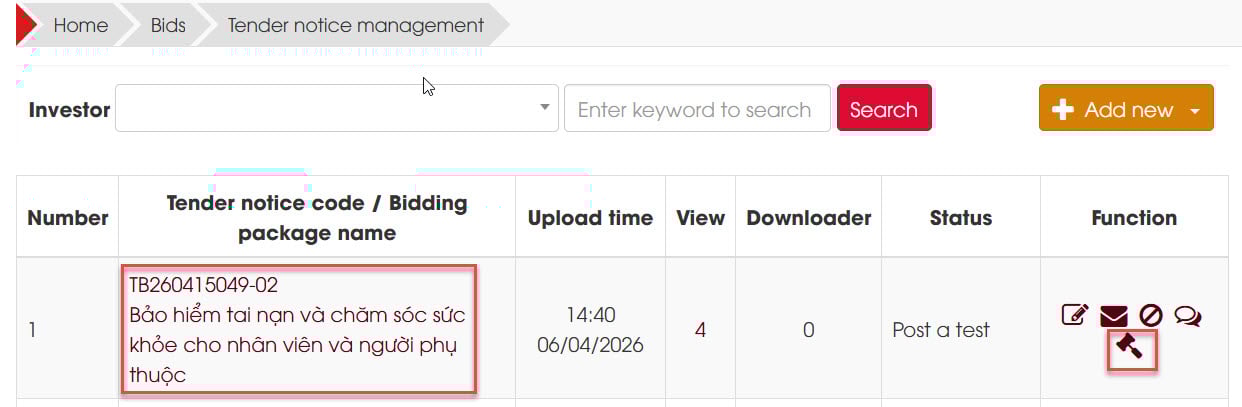 Picture 2 Select the Open of Bids task 1